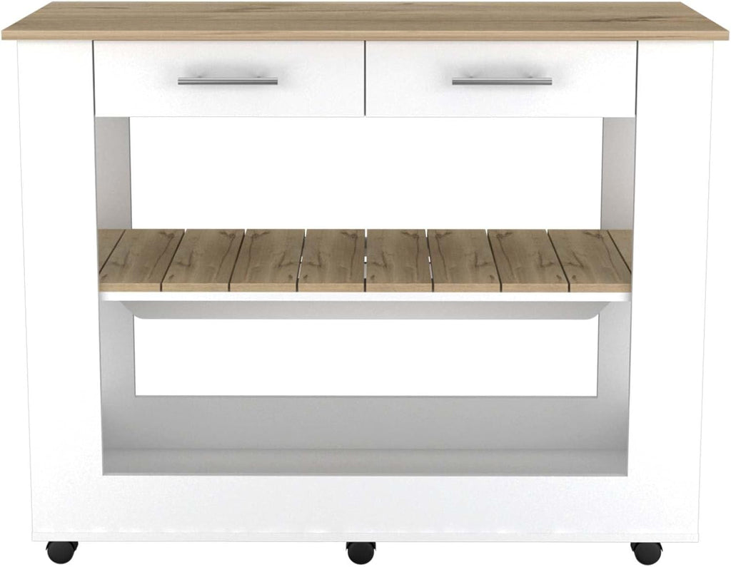 Nadina 4-Door 2-Drawer 2-Piece Kitchen Set, Kitchen Island and Kitchen Pantry White and Light Oak