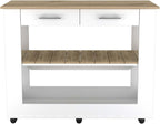 Nadina 4-Door 2-Drawer 2-Piece Kitchen Set, Kitchen Island and Kitchen Pantry White and Light Oak