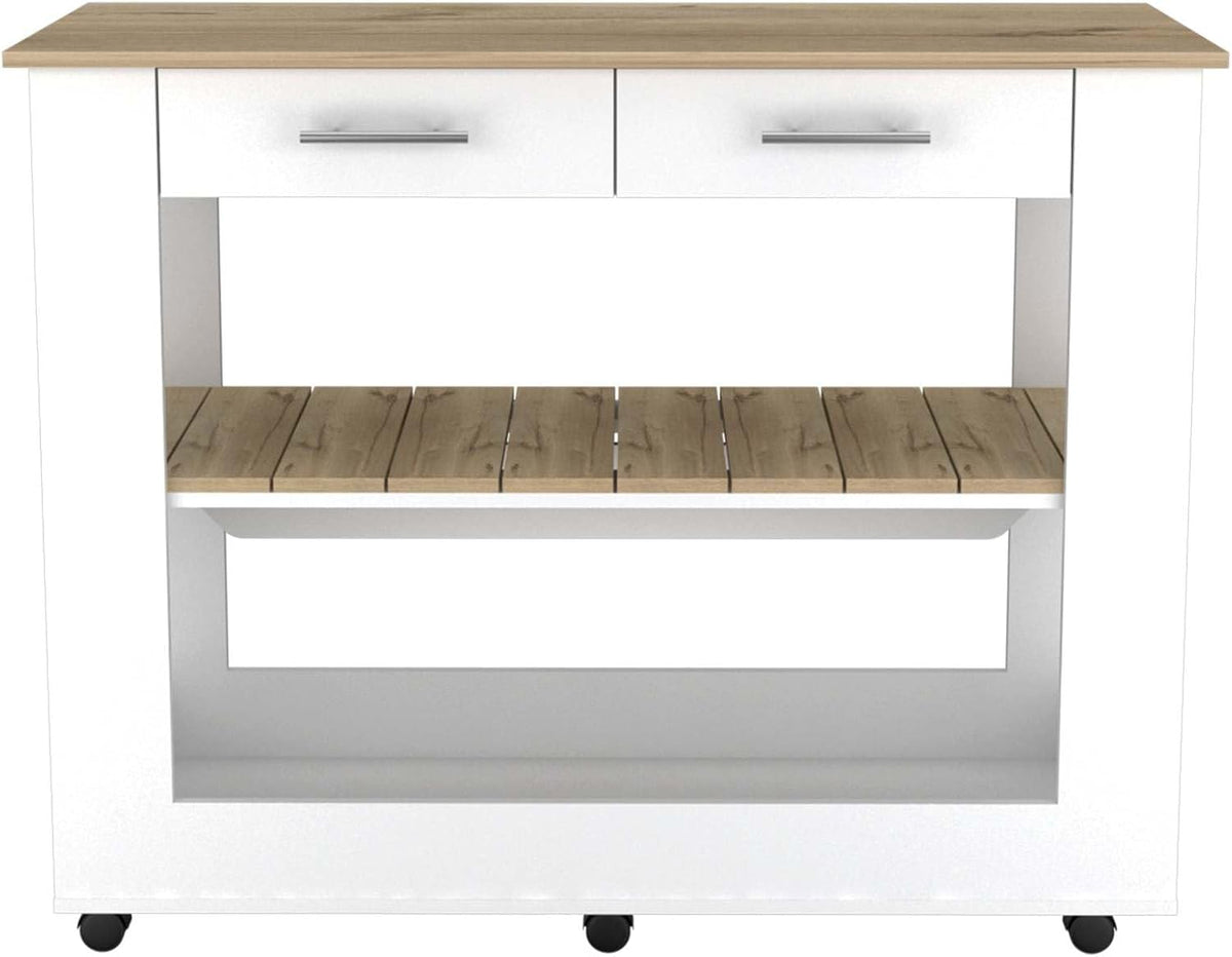 Nadina 4-Door 2-Drawer 2-Piece Kitchen Set, Kitchen Island and Kitchen Pantry White and Light Oak