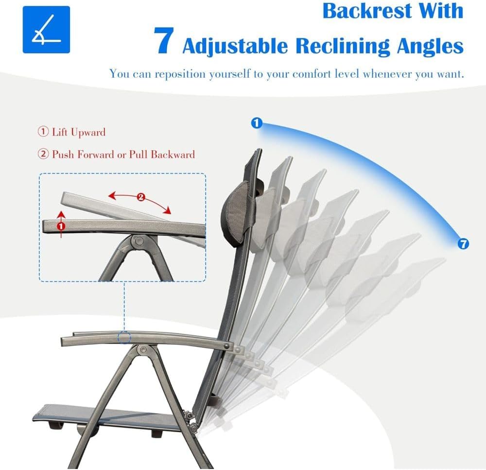 Folding Patio Chair with Textilene Seat and Aluminum Frame for Camping, Beach, Backyard, Tailgating, and Sports Events