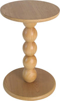 dwellington Small Round Wooden Side Table with Stacked Ball Pedestal Base, 12.4 X17.32 Accent Nightstand for Living Room, Bedroom, Corners (Natural)