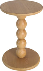dwellington Small Round Wooden Side Table with Stacked Ball Pedestal Base, 12.4 X17.32 Accent Nightstand for Living Room, Bedroom, Corners (Natural)
