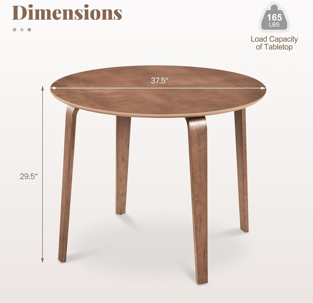 Giantex 37.5" Round Dining Table for 4, Wooden Kitchen Table with Solid Rubber Wood Legs, Circle Dinner Table for Dinette, Living Room, Dorm, Home Office (Walnut)