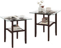 Giantex Glass End Table Set of 2, 24" Square Side Tables with Storage Shelf & Rubber Wood Frame, Small Coffee Table for Living Room, Mid Century Modern Nightstands for Bedroom