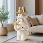 Elephant Side Table, Large Living Room Sculpture, Perfect as Sofa Side Table, Bedroom Nightstand, Coffee Table, Living Room Decor with Two Storage Trays (Double-Tray Elephant)