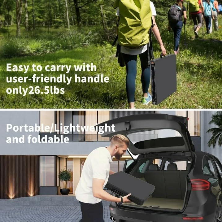 Folding Table 4 Foot Portable Heavy Duty Plastic Fold-in-Half Utility Table Small Indoor Outdoor Adjustable Height Folding with Carrying Handle, Camping and Party Black