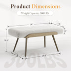 CIMOTA Mid-Century Modern Upholstered Bench, Channel Tufted Boucle Ottoman Bench with Solid Wood Trim and Bronze Metal Legs, 35.5" Accent Bench for Bedroom, Entryway, Living Room, End of Bed, Beige