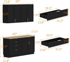 Kitchen Cabinet Set with 5 Drawers and Shelves, Wall-Mounted Pantry Cabinet Set with Doors & Countertop, for Kitchen Storage Black and Oak