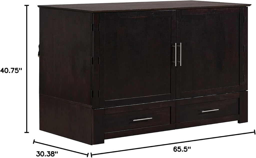 Daily Delight Murphy Cabinet Chest Bed with Charging Station & 6" Memory Foam Mattress, Queen (Java)