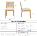 French Country Dining Chairs Set of 4, Beige Farmhouse Wood Dining Room Chairs, Woven Back Linen Upholstered Dining Chair, Solid Wood Legs, Boho Style Kitchen Chairs, Sillas de Comedor