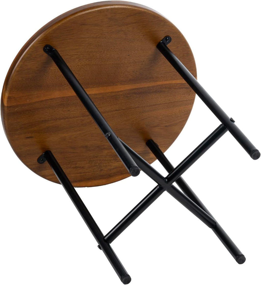 MyGift Round End Table, Premium Acacia Solid Wood End Table with 19 Inch Wooden Top and Black Metal Frame, Small Side Table for Home Living Room Bedroom Furniture