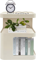 3 Tier Minimalist End Table Modern Side Table with Storage, Freestanding Metal Nightstand for Bedroom, Living Room, Couch, Small Space, Open Design (Cream)