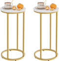 C Shaped End Table, Couch Side Tables for Living Room, Round Sofa End Table with Metal Frame, Small Wooden Snack Table for Bedroom, Small Spaces, Easy Assembly (Gold,2pcs)