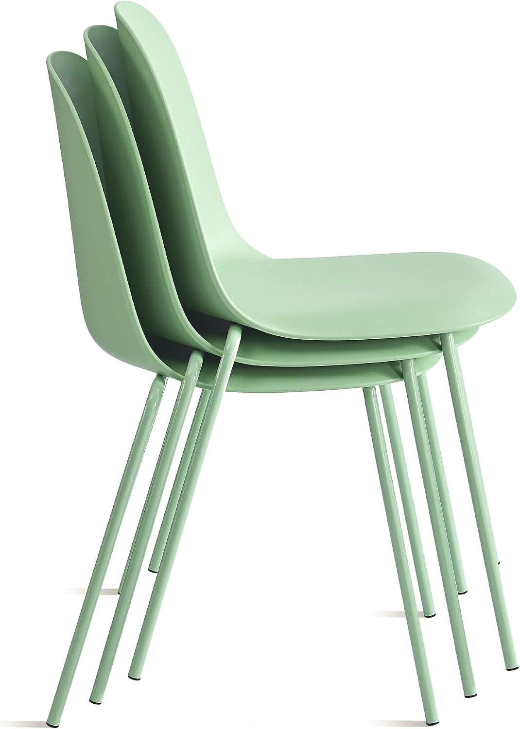 Green Dining Chairs Set of 4, Plastic Stackable Kitchen Chairs, Classic Indoor/Outdoor Chair with Metal Legs for Dining Room, Kitechen, Cafes, Restaurants