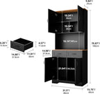 Cozy Castle Pantry Cabinet, Farmhouse Kitchen Hutch Cabinet with Storage Drawers Freestanding Coffee Bar Liquor Sideboard Large Countertop Cupboard for Dining Room, Living Room, 71'' Tall Black