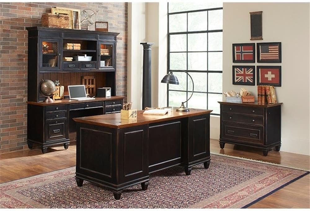 Martin Furniture Hartford Wood Lateral File with Locking Legal/Letter File Drawer Black