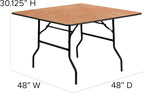 Flash Furniture 4 ft Wood Folding Square Banquet Table | Durable Construction, Commercial Use