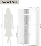 Akxomel 63''H Tall Farmhouse Bathroom Storage Cabinet with 4 Doors White | Floor Storage Cabinet with Barn Doors, Adjustable Shelf, Pantry Cabinet for Kitchen, Laundry Room, Living Room, Entryway