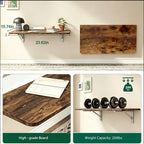 Rustic Wall Mounted Folding Table, Solid Wood Floating Desk with Stainless Steel Brackets, Space Saving Shelf for Home Office, Kitchen, Dining, Laundry Room (60X40cm / 23.63"X15.75")
