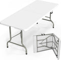 Bonnlo Folding Table 6ft, Portable Collapsible Plastic White Long Tables for Party, Camping, Banquet, Craft, Dining, Wedding, Outdoor and Indoor Use