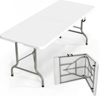 Bonnlo Folding Table 6ft, Portable Collapsible Plastic White Long Tables for Party, Camping, Banquet, Craft, Dining, Wedding, Outdoor and Indoor Use