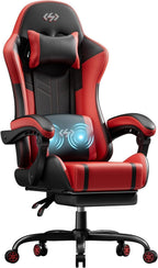 HLDIRECT High Back Gaming Chair, USB Massage Lumbar Support, Black&Red | PU Leather & Pocket Spring Seat Cushion, Footrest, 90°-135° recline, 330 lb capacity, for adult gaming, work & relaxing