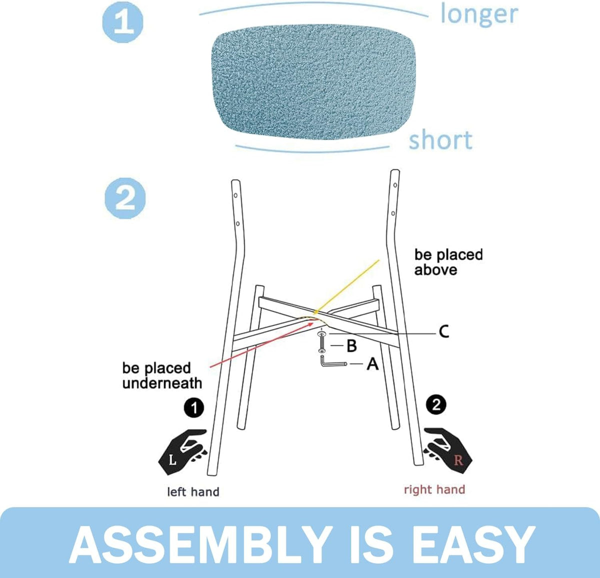 Blue Boucle Dining Chairs Set of 2, Mid Century Modern Dining Room Chair with Curved Backrest & Metal Legs, Round Upholstered Dining Chairs for Kitchen, Living Room
