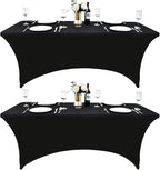 2-Pack 4ft Black Spandex Table Covers for Rectangular Folding Tables - Wrinkle Resistant Stretch Tight Table Cloths - Ultimate Fitted Table Protector for Parties, Banquet, and Wedding