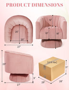 Kromax Swivel Accent Chair, Mid Century 360 Degree Barrel Chair with Armrest, Overstuffed Tufted Velvet, Ideal for Living Room, Bedroom, Reading Room, Light Pink