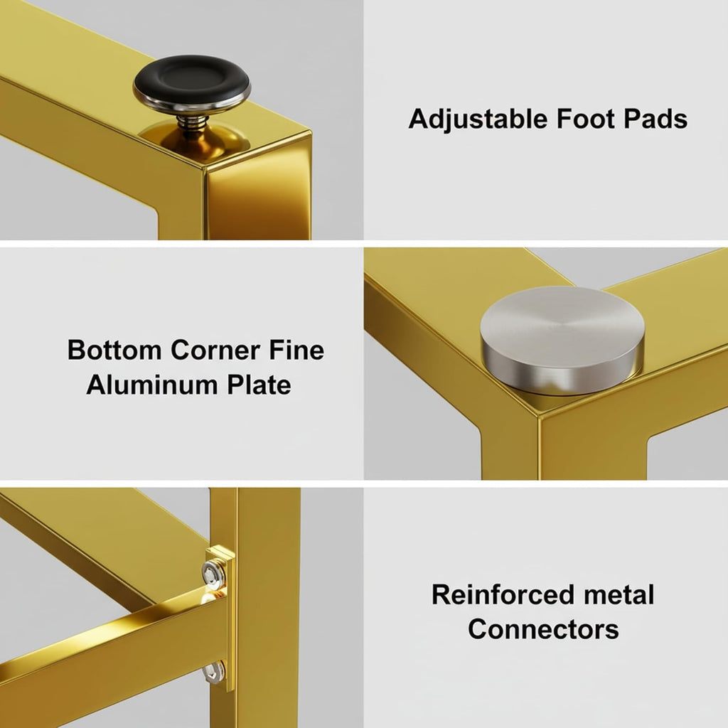 51''Glass Dining Table, Modern Rectangle Kitchen Table with Tempered Glass Tabletop and Metal Leg for 4, Writing Table Desk, for Kitchen Dining Living Room (Golden)