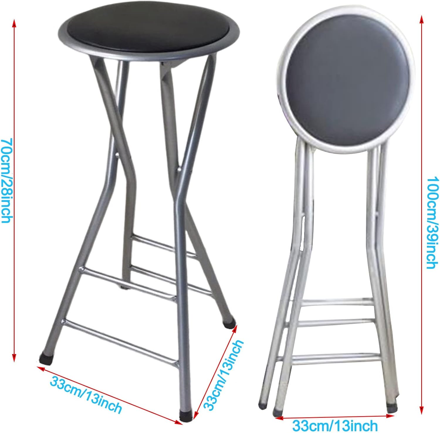 28inch/70cm Counter Height Bar Stool,Backless Folding Chair with 300lbs Capacity,Portable Folding Stool for Home Kitchen Party