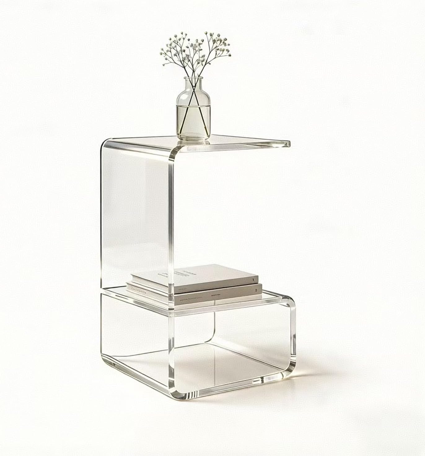 Acrylic End Table for Nightstand,21" H C-Shaped End Table for Living Room,Bedside Table for Bedroom.Side Tables for Living Room for Small Spaces,Clear