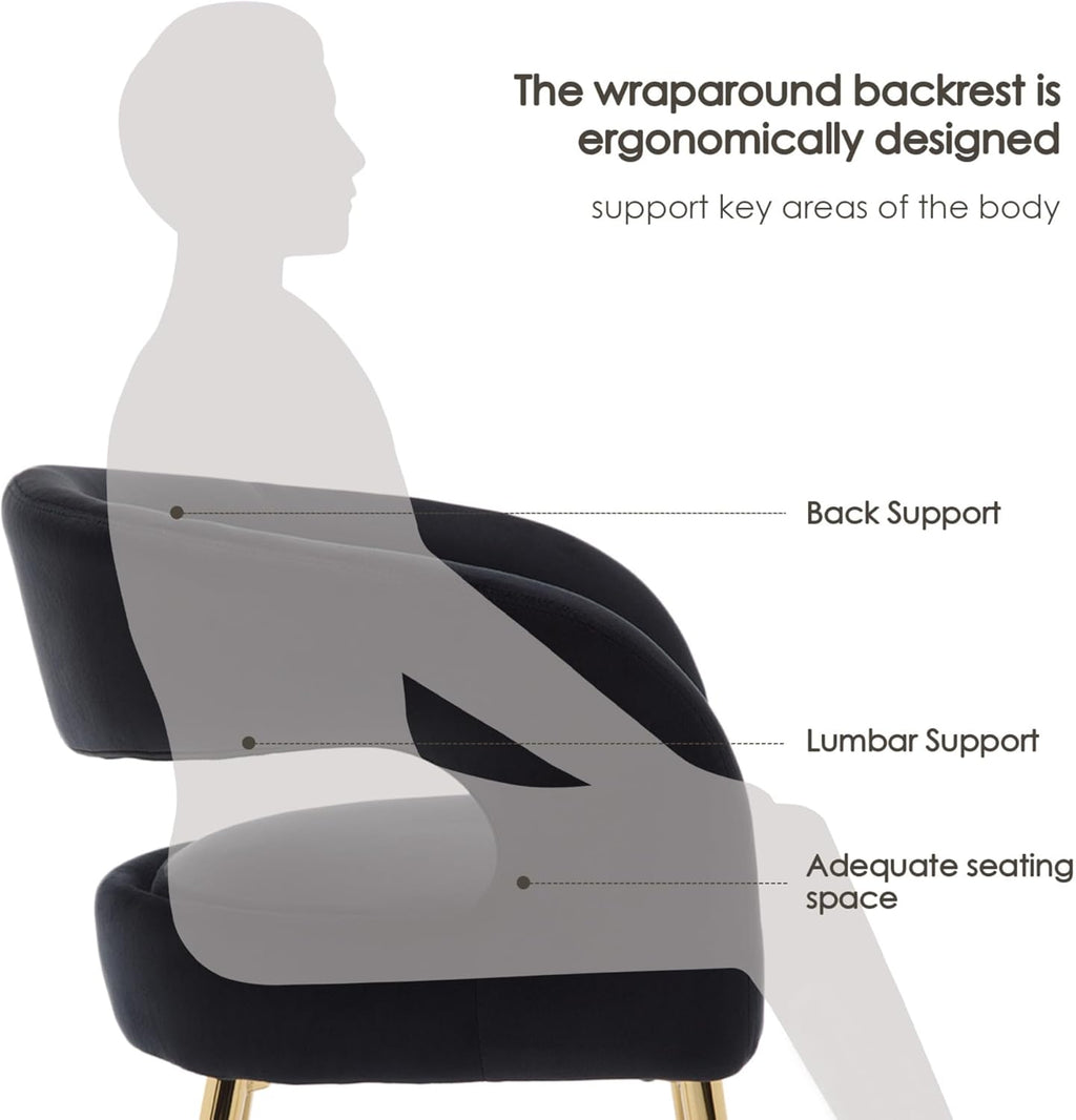Hyfirm Black Barrel Dining Chairs Set of 4, Upholstered Velvet Dining Room Chairs with Gold Legs Hollow Back Modern Comfy Armchairs for Kitchen Recepition Restaurant