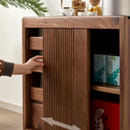 ENGENDER Couch Side Table 78x41x69cm Walnut Home Sofa Side Cabinet, Living Room Movable Tea Set Storage Display Table Narrow End