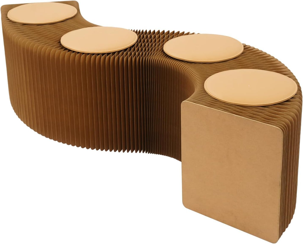 Folding Paper Stool with Pu Cushion,Accordion Paper Folding Sofa Chair,Scalable Folding Bench,3.9/4.9/6.6/8.2ft Accordion Chair Stool,One Seat Holds 400lb,for Living Room,Coffee Bar (Brown, 4 Seats)