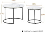 Round Nesting Coffee Table Set of 2, Modern Marble Pattern Wooden Nesting Tables, Stacking Minimalist End Table for Living Room Bedroom Small Space, White and Black