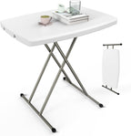 VINGLI Small Adjustable Folding Table, 13.8 in-28 in Height Personal Laptop TV Tray, HDPE Plastic Top with Steel Frame, 30 inch, White