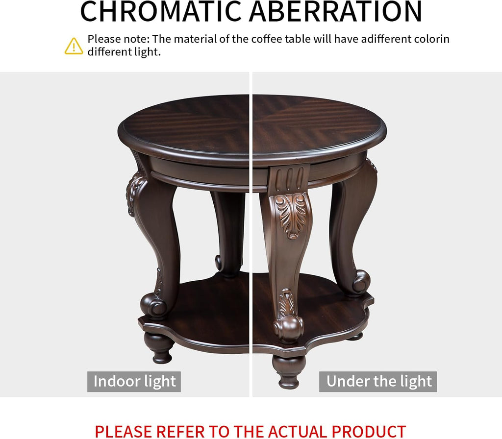 Vintage Small Round End Table 22" Wood Side Table, Antique Table Legs with Elegant Carvings, Easy Assembly,Espresso
