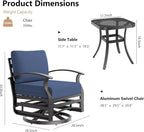 3 Piece Aluminum Swivel Rocking Chair Set, Outdoor Patio Swivel Gliders Chair with Glass Top Coffee Table, Conversation Furniture Set Suitable for Patio, Lawn, Outdoor, Back Garden(Dark Blue)