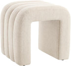Flouki Ottoman Foot Stool with Channel Tufted, Small Ottoman Bench for Entryway, Modern Vanity Stool Chair, Upholstered Foot Rest Extra Seat for Living Room (Beige Linen, Set of 2)
