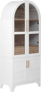 Arched Pantry Cabinet with Adjustable Shelves, Kitchen Storage Cabinet with Arched Door & Hidden Drawer, Tall Narrow Farmhouse Pantry for Small Spaces (White)