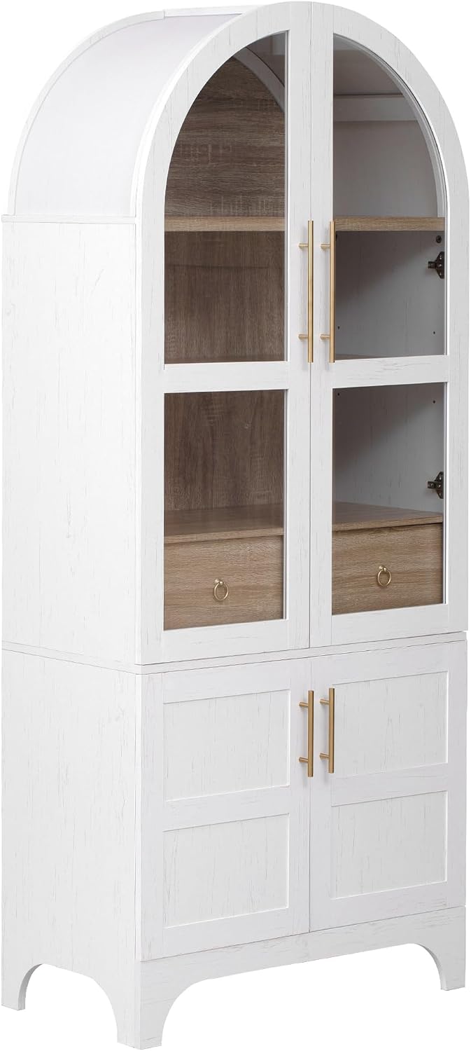 LUMISOL 71" Tall Arched Pantry Cabinet, Modern Kitchen Storage Cabinet with Doors, Wood Kitchens Storage Cabinet with 4-Tier Door Shelves & Drawer & Adjustable Shelves, White