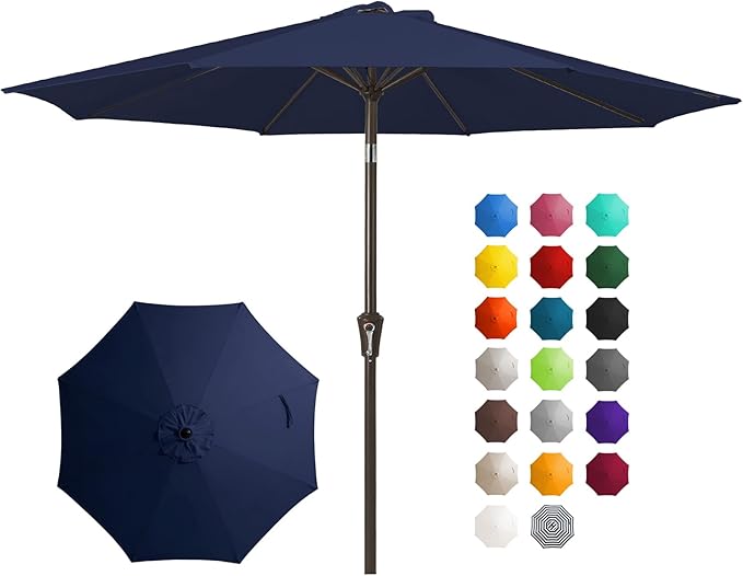 JEAREY 10FT Outdoor Patio Umbrella Outdoor Table Umbrella with Push Button Tilt and Crank, Market Umbrella 8 Sturdy Ribs UV Protection Waterproof for Pool, Garden (Navy)