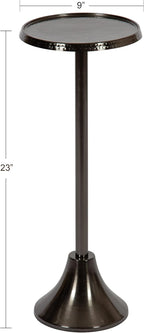 Kate and Laurel Sanzo Modern Pedestal Side Table; 9 x 9 x 23; Pewter; Decorative End Table with Hammered Tabletop
