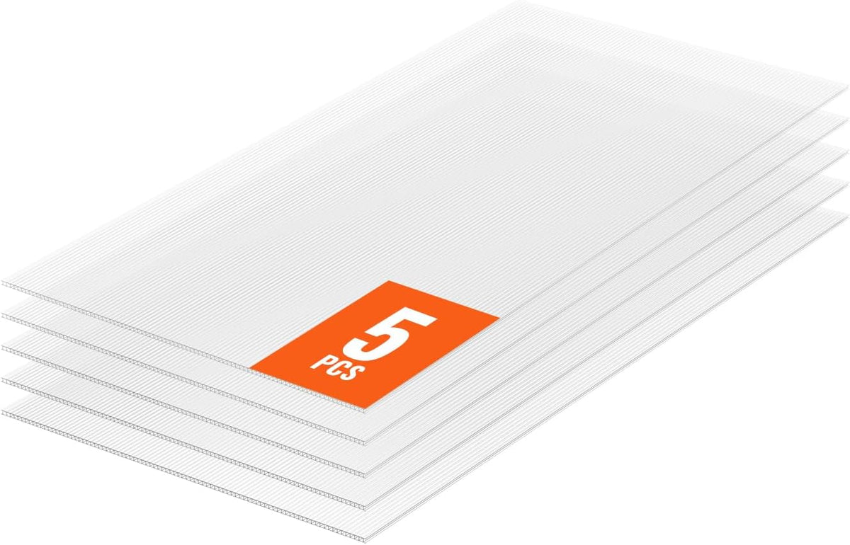 VEVOR 5 Pack Polycarbonate Greenhouse Panels, 2' X 4' X 0.32'' Roof Panels Sheets, Waterproof UV Protected Corrugated Plastic Roofing, Impact Resistance Clear Roofing Sheets for Greenhouse/Garden