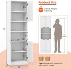 Kitchen Pantry Cabinet, Dining Room Cupboard with 4 Doors & 2 Open Countertop, 4 Anti-Tipping Devices, 75” Tall Bathroom Storage Cabinets (White)