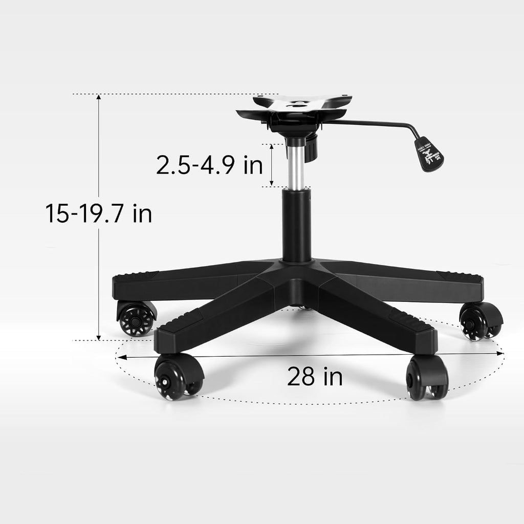Frassie Gaming Chair Base Replacement Set with Plate Cylinder Wheels Black | Stur Nylon Frame Base, 5 Rubber Wheels Glide Silently & Protect Floors, Bottom Plate Mechanism with Install Screws