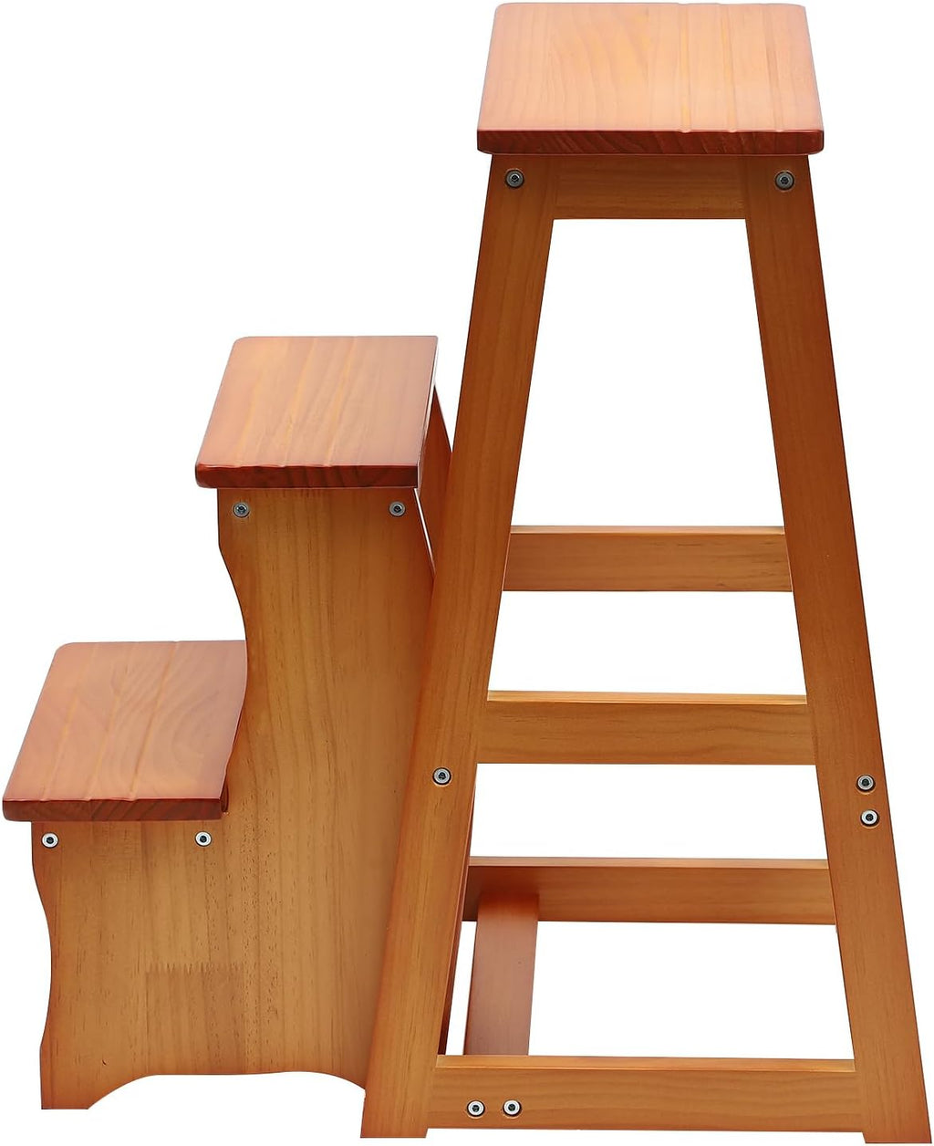 Folding Library Ladder Chair, Solid Wood Portable Multifunctional Step Stool, 3-Step Stool Stepladders, Display Stand and Flower Stand for Home (Brown)