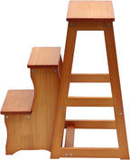 Folding Library Ladder Chair, Solid Wood Portable Multifunctional Step Stool, 3-Step Stool Stepladders, Display Stand and Flower Stand for Home (Brown)