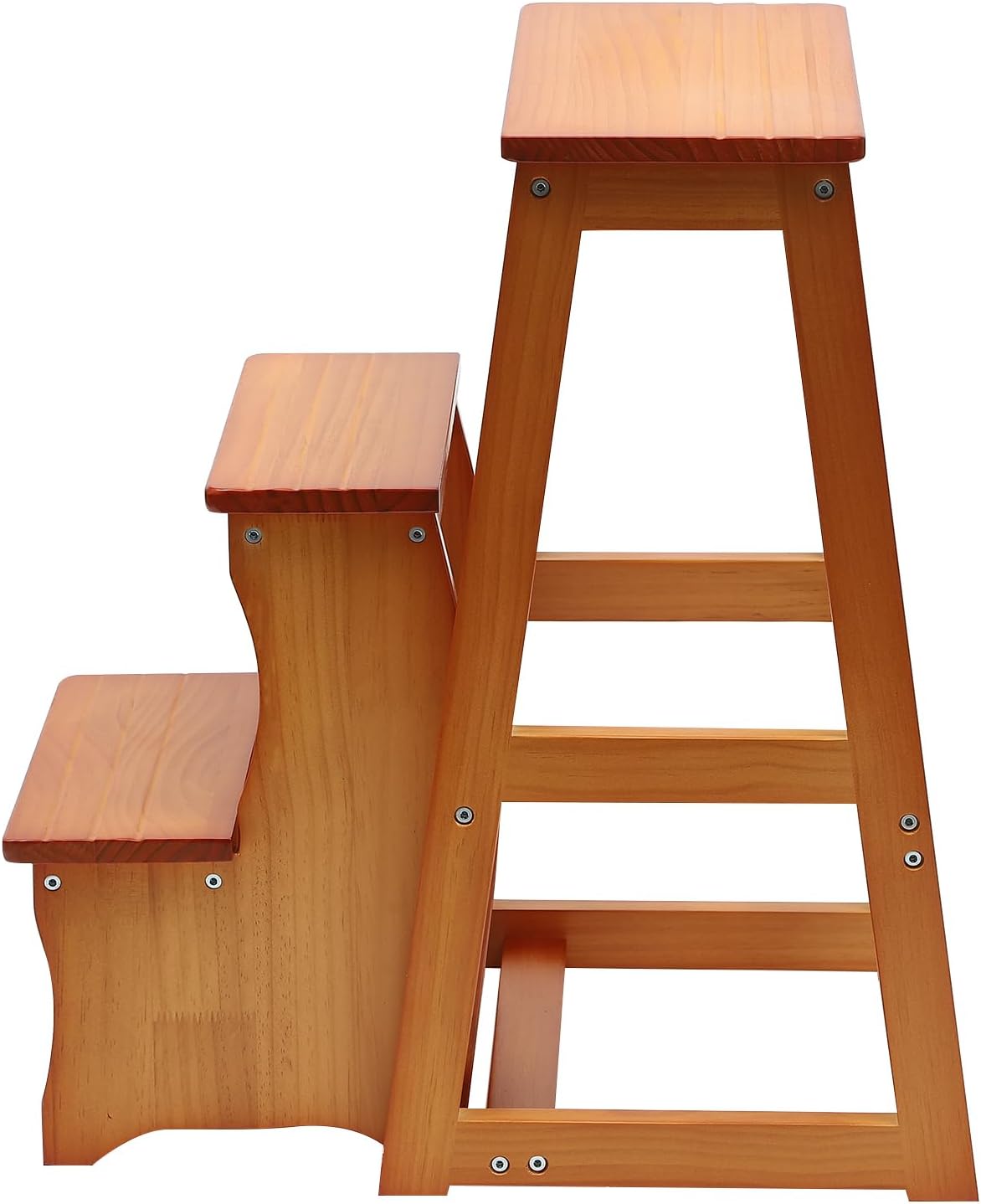 Folding Library Ladder Chair, Solid Wood Portable Multifunctional Step Stool, 3-Step Stool Stepladders, Display Stand and Flower Stand for Home (Brown)